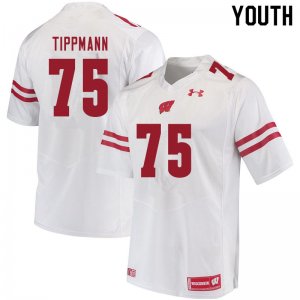 Youth Wisconsin Badgers NCAA #75 Joe Tippmann White Authentic Under Armour Stitched College Football Jersey UY31L61FE